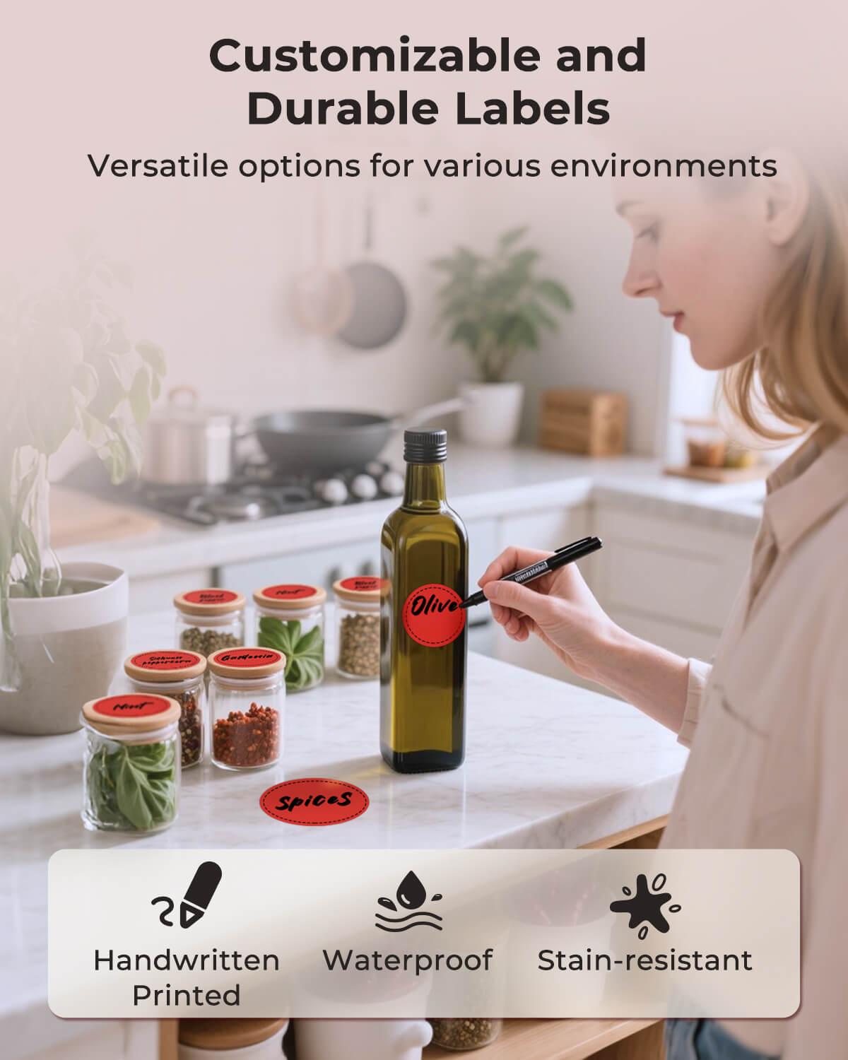 Red 2-inch circle labels printed on MUNBYN label printer paper, arranged in a grid pattern for easy application.