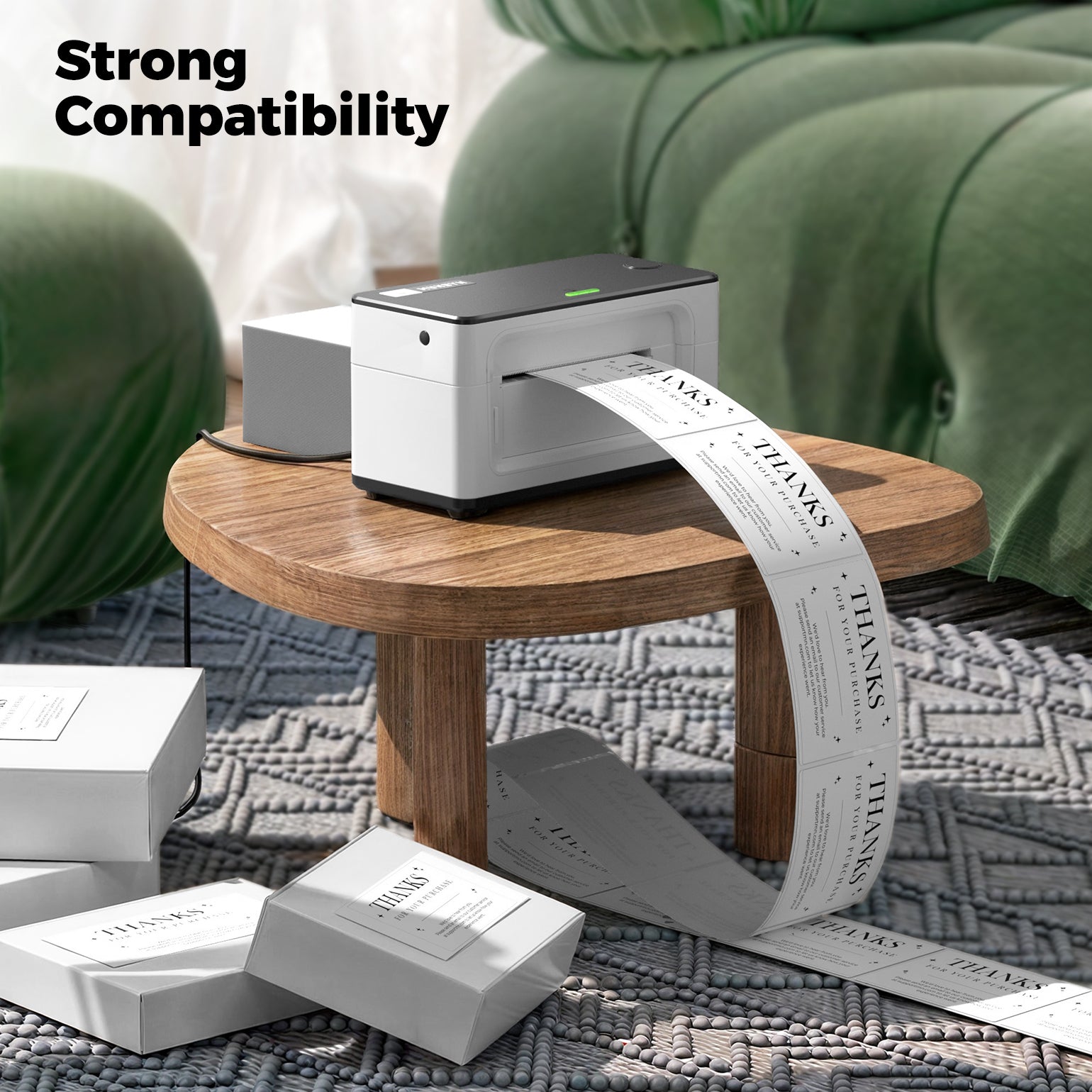 Close-up of 3x5 inch MUNBYN label printer paper sheets with blank label surfaces for printing.