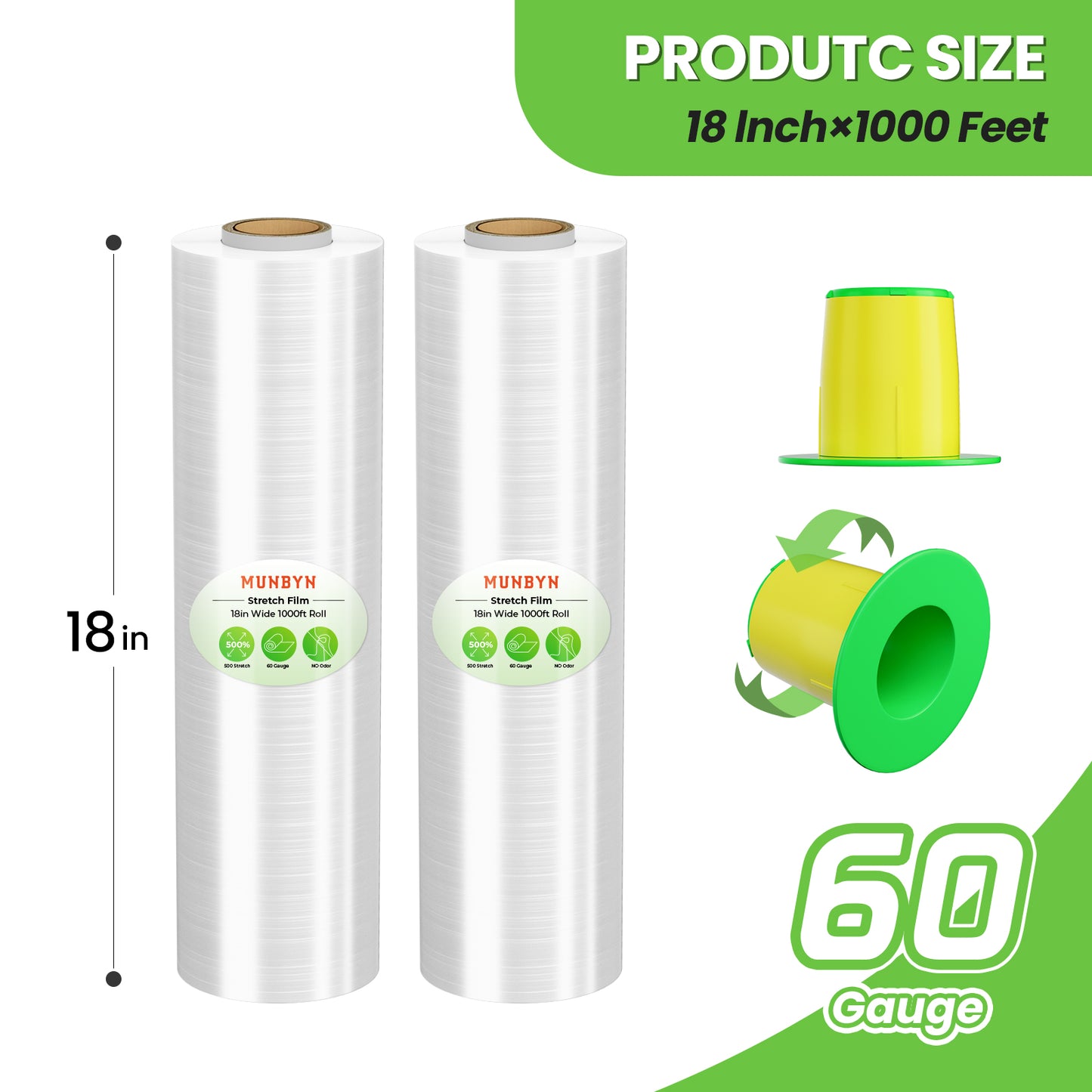 MUNBYN 18-inch wide stretch film wrap with 1000 feet