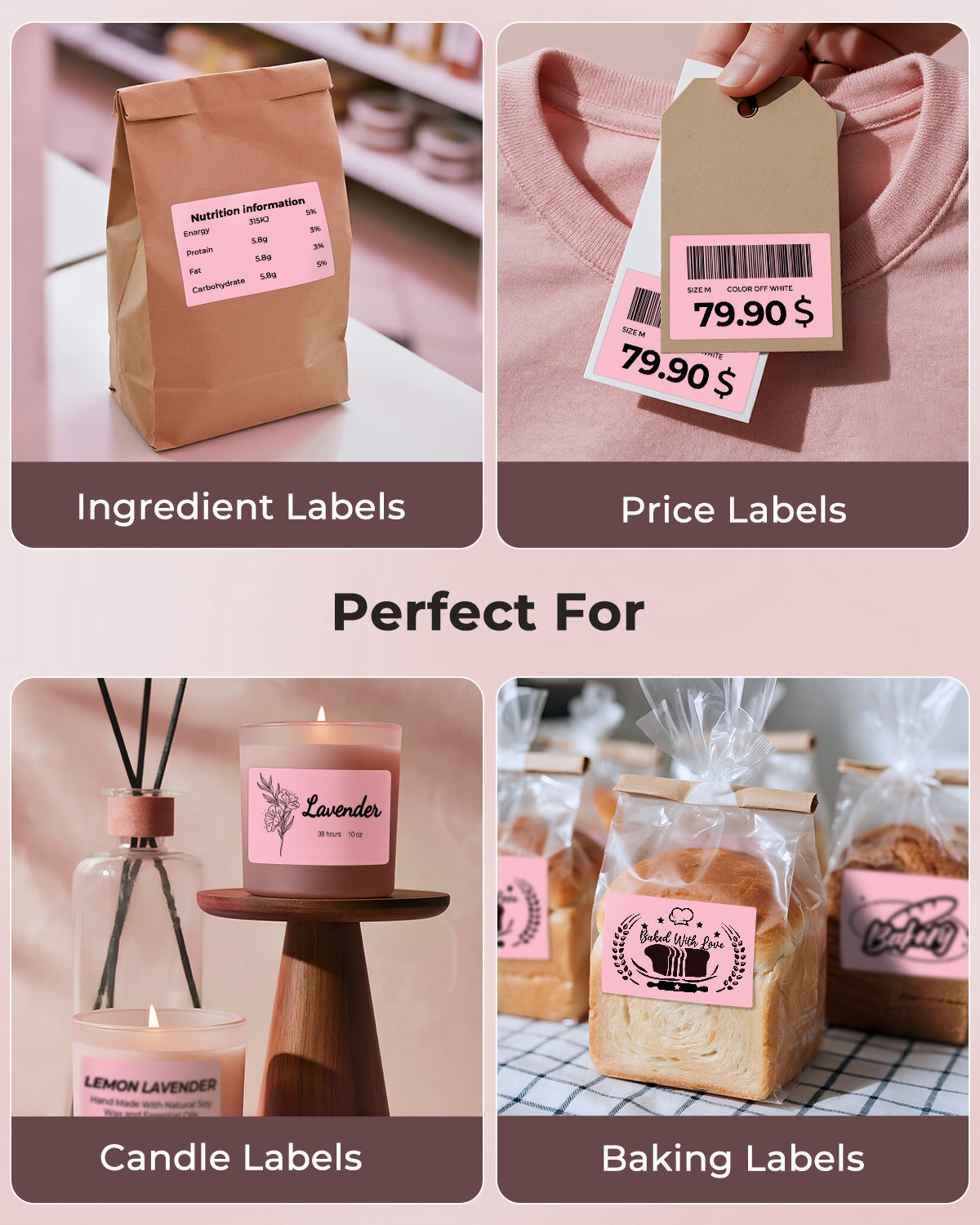Six sheets of 3x2-inch MUNBYN label printer paper featuring generic labels for versatile office and shipping use.