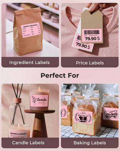 Six sheets of 3x2-inch MUNBYN label printer paper featuring generic labels for versatile office and shipping use.