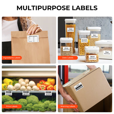 White 3x2 inch label printer paper by MUNBYN with multiple blank labels ready for printing.