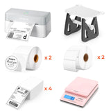 MUNBYN RealWriter 403B thermal label printer kit, including printer and accessories, for efficient label printing.