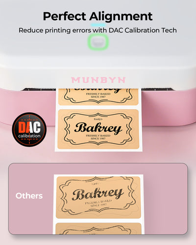 MUNBYN RealWriter 403B thermal label printer with pink design, compact thermal printer for shipping and labeling tasks.