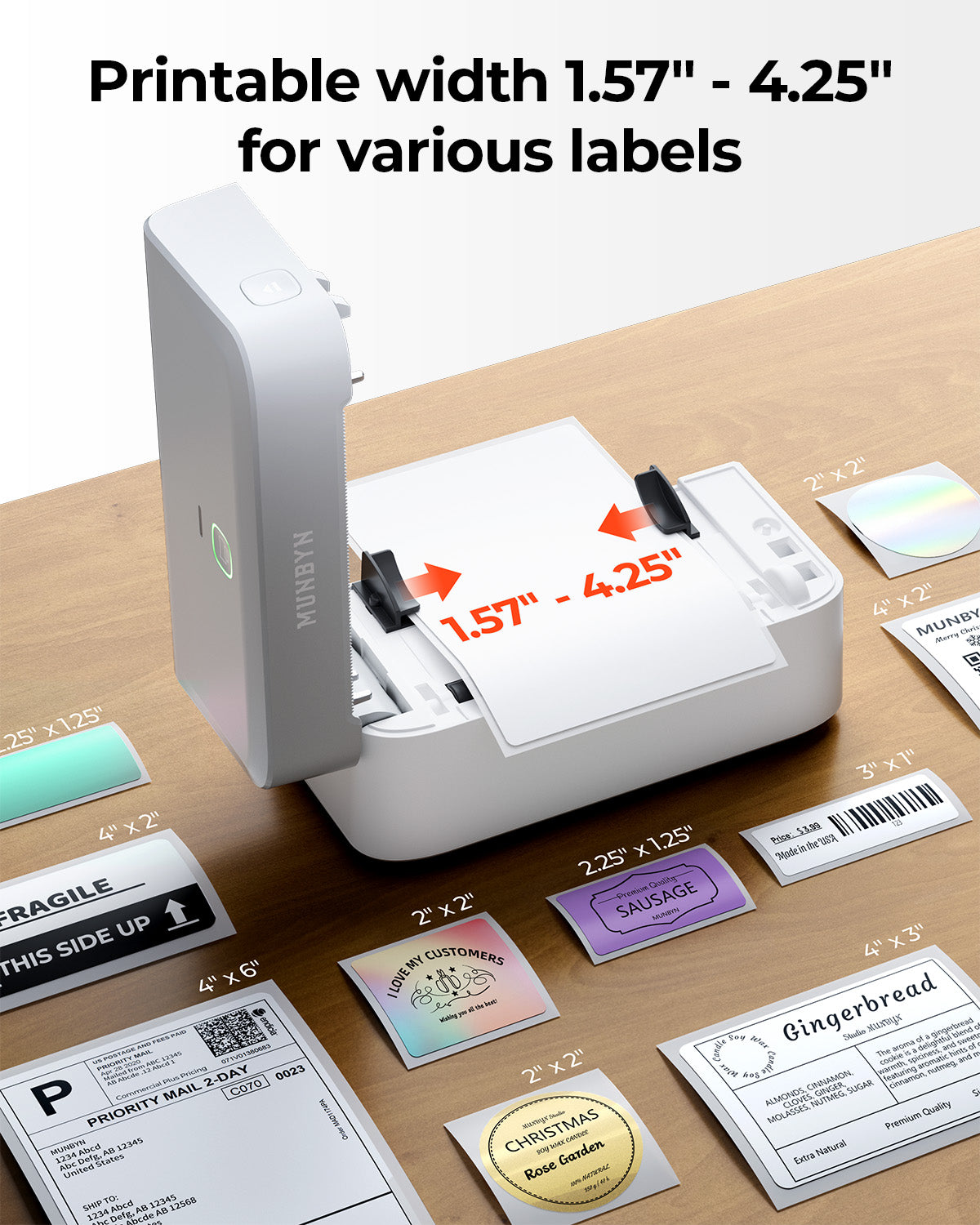 MUNBYN 403B Bluetooth Wireless Printer & Circle Sticker Labels Bakery Product Starter Kit