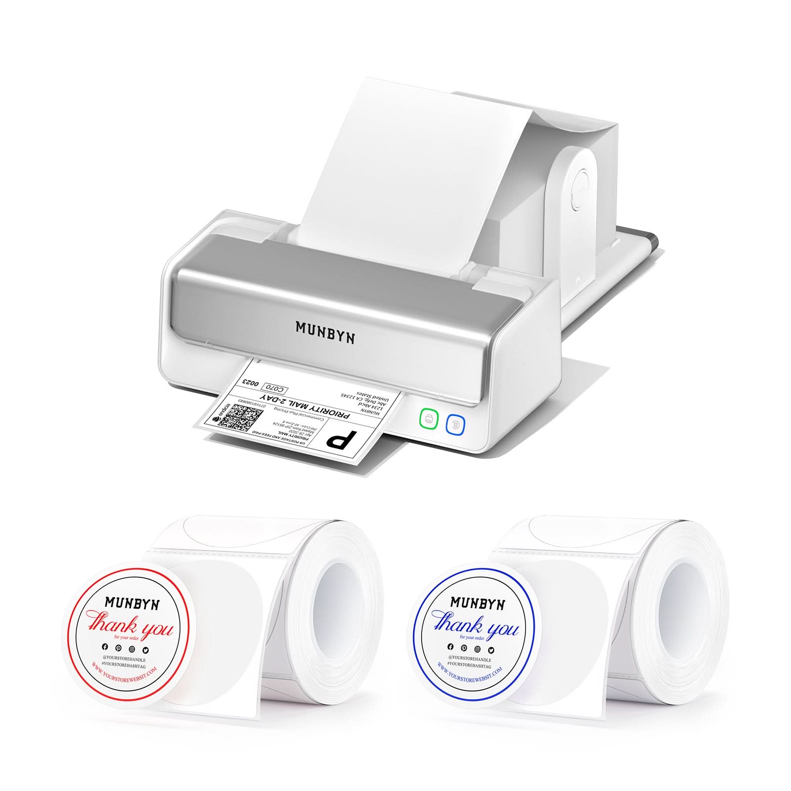 MUNBYN RW405B Dual-Color Thermal Label Printer Kit for Packaging and Branding