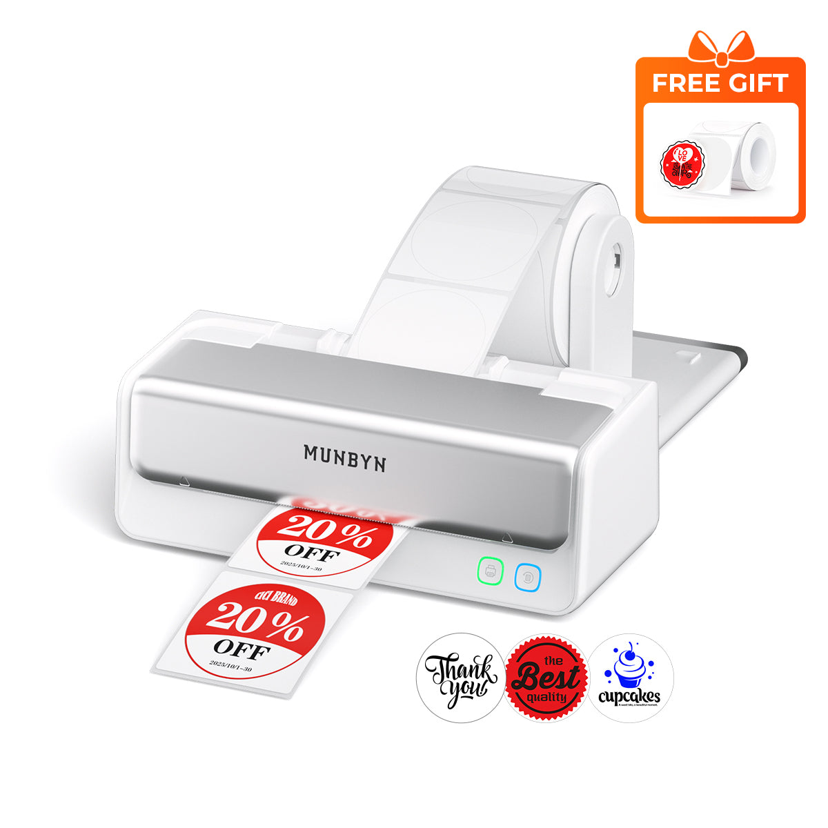 MUNBYN RW405B Dual-Color Bluetooth Thermal Label Printer with Label Holder