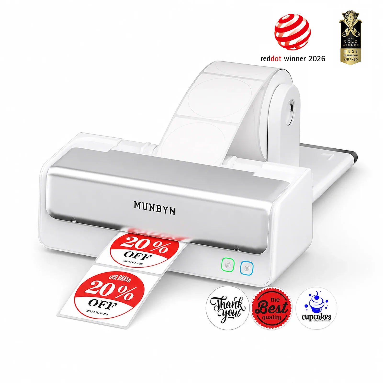 MUNBYN RW405B Dual-Color Bluetooth Thermal Label Printer with Label Holder