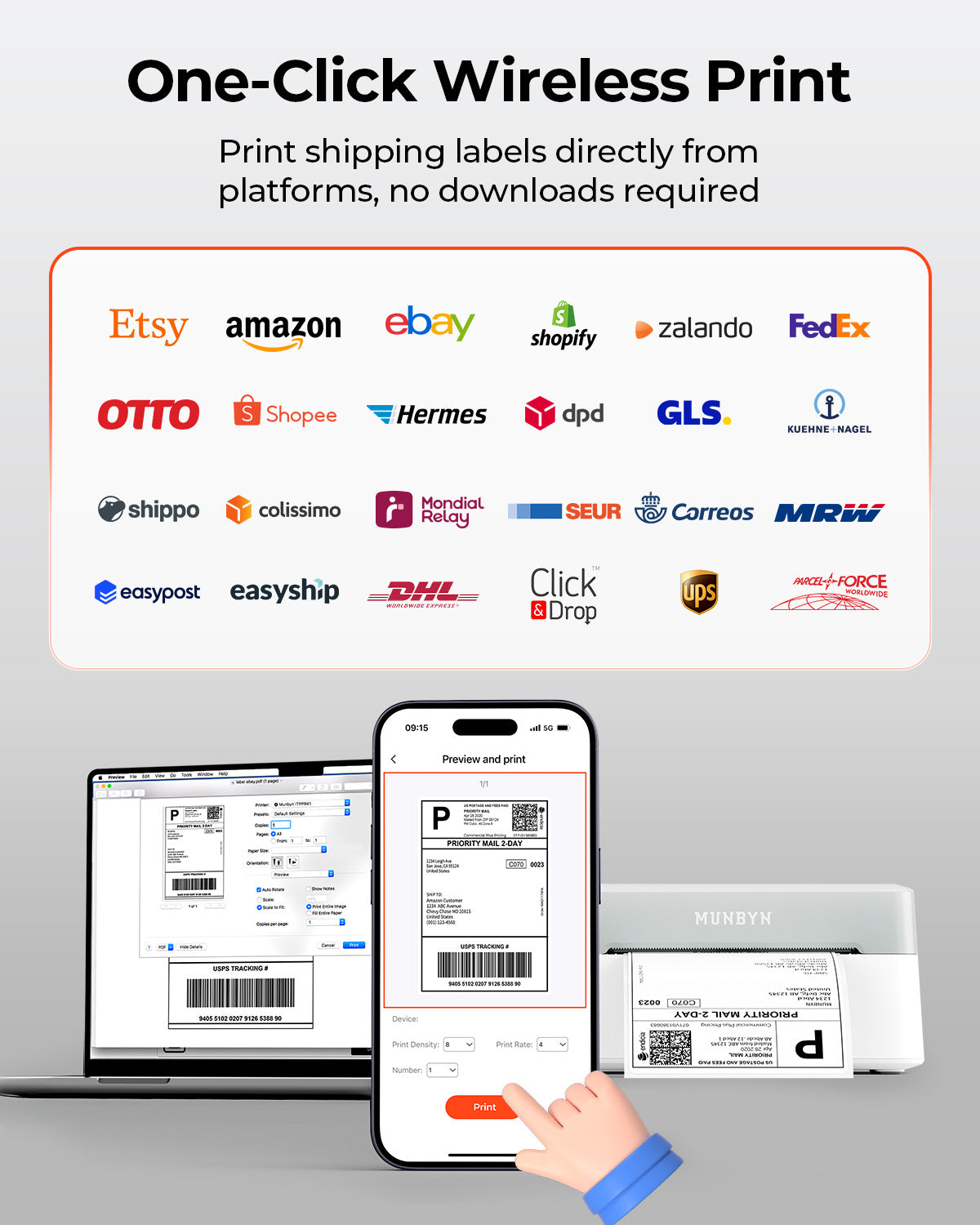 MUNBYN RW403B Bluetooth Thermal Label Printer