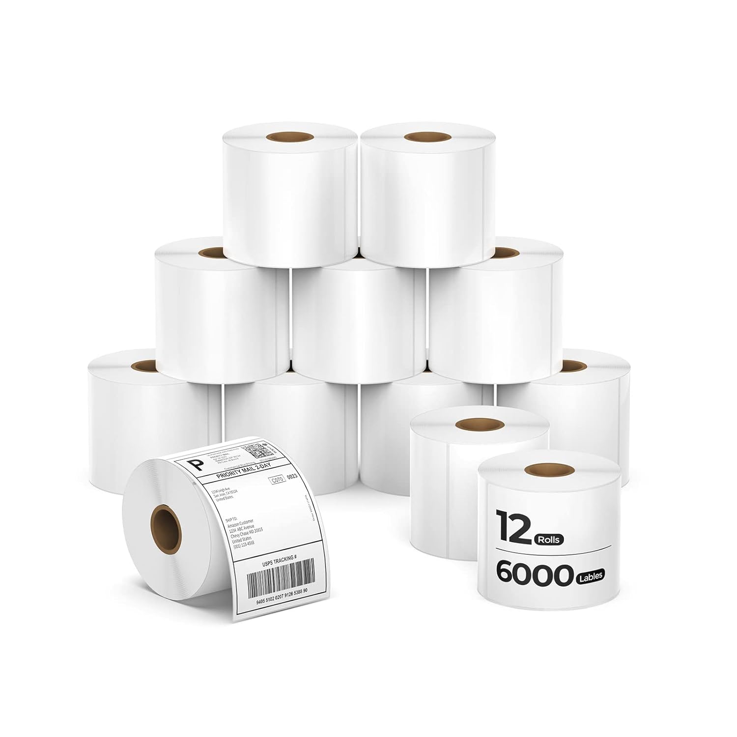 A stack of 4x6 inch MUNBYN label printer paper shipping labels on a white background