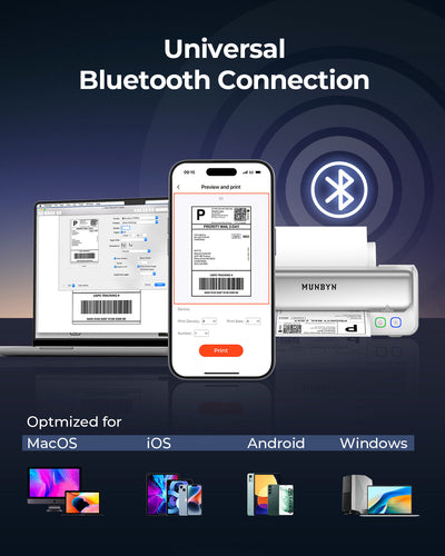 MUNBYN RealWriter 405B Bluetooth Printer & Rectangle Labels Clothing Product Pro Kit