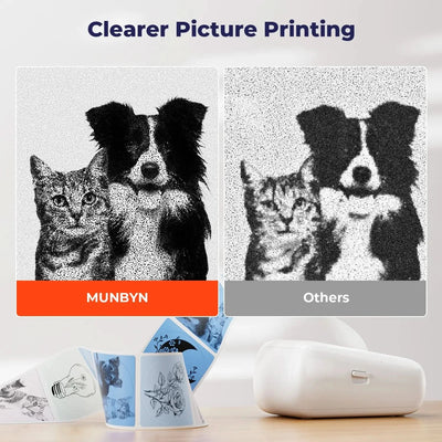 MUNBYN FM226 thermal label printer printing a label, compact thermal printer for shipping and barcode labels.