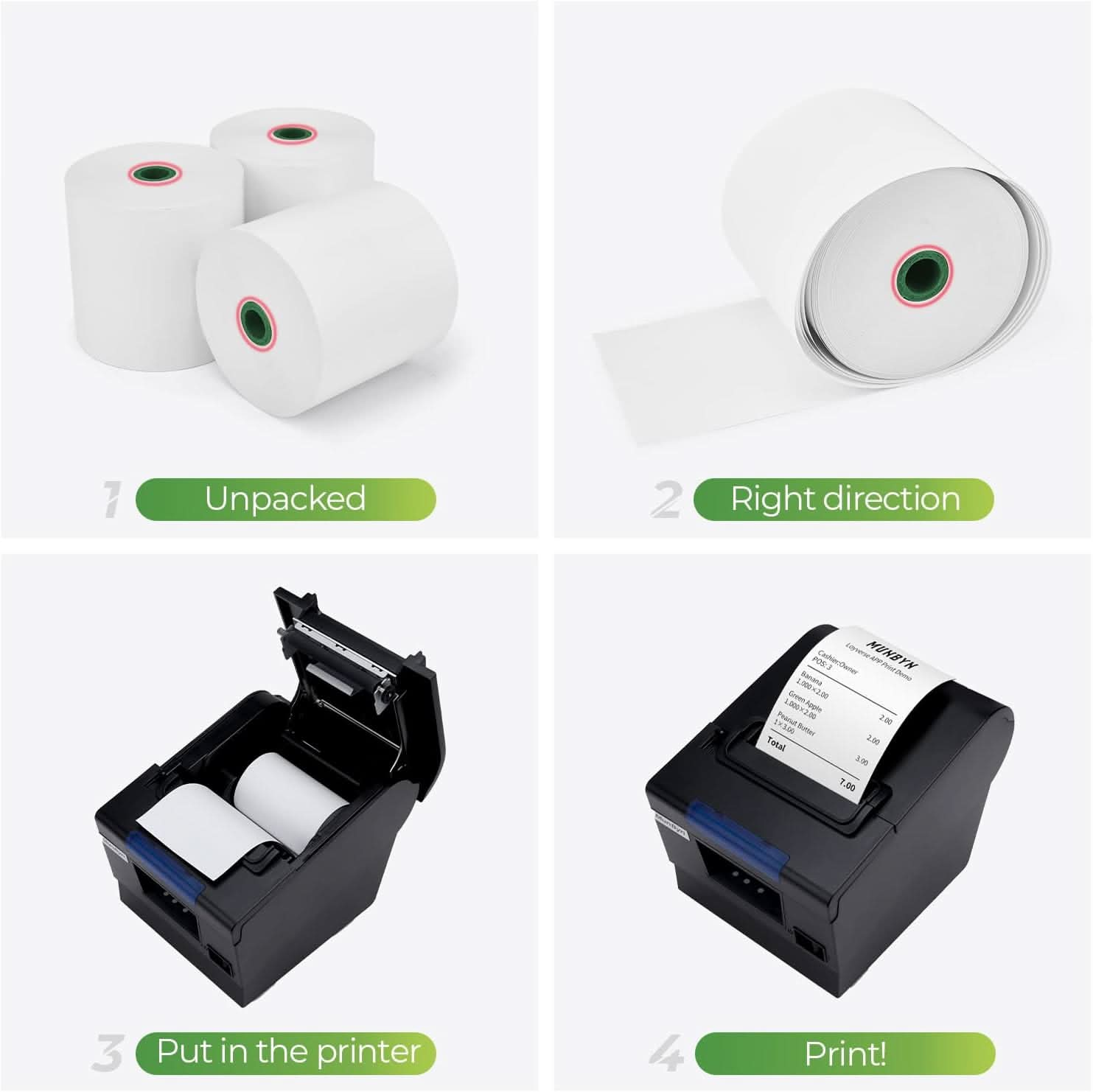 MUNBYN White Thermal Receipt Paper 3 1/8 x 230ft (10 Rolls)