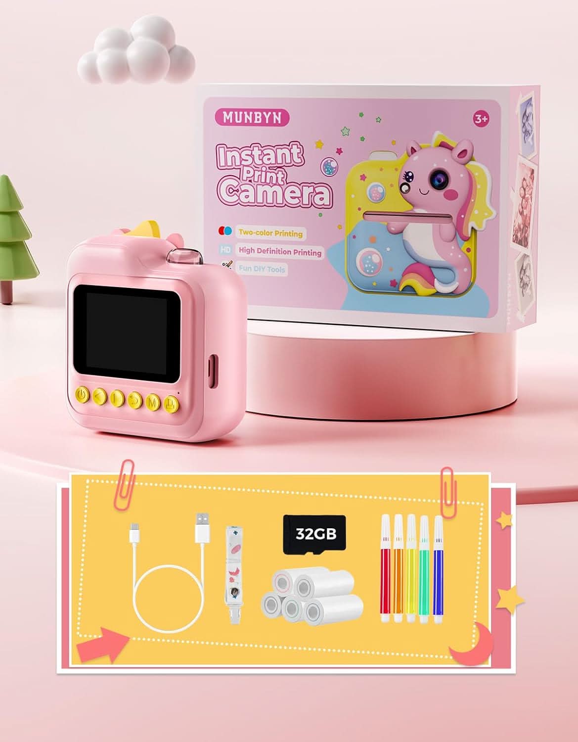 MUNBYN Kids Instant Print Camera 4-Color Thermal Printer