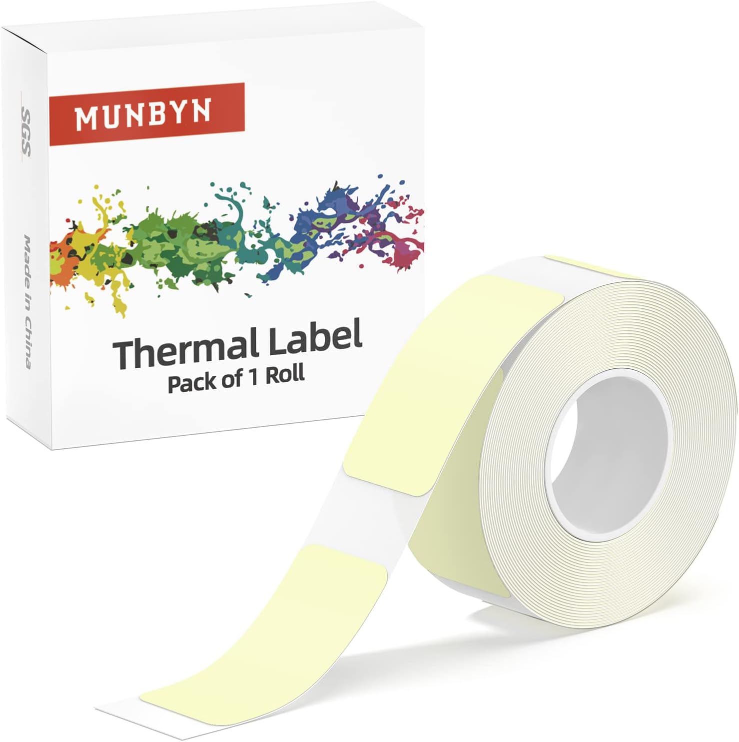 MUNBYN self-adhesive, durable label maker tape measures 15 x 30 mm (0.59” x 1.18”) and includes 210 labels per roll.