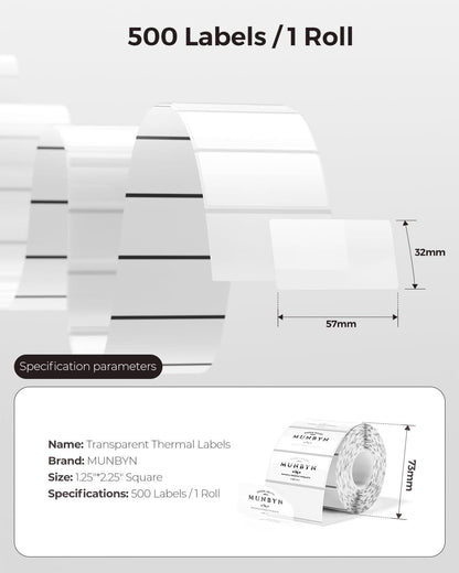 MUNBYN 2.25"x1.25" Transparent Rectangle Labels (500/Roll)