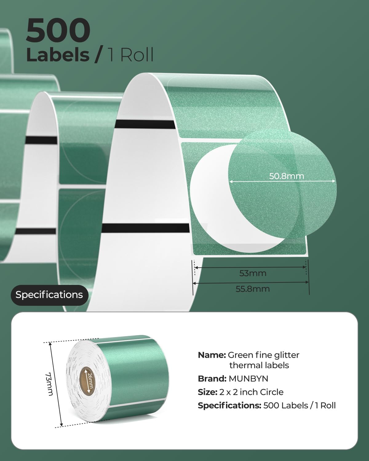 MUNBYN 2" Transparent Round Thermal Labels (500/Roll)