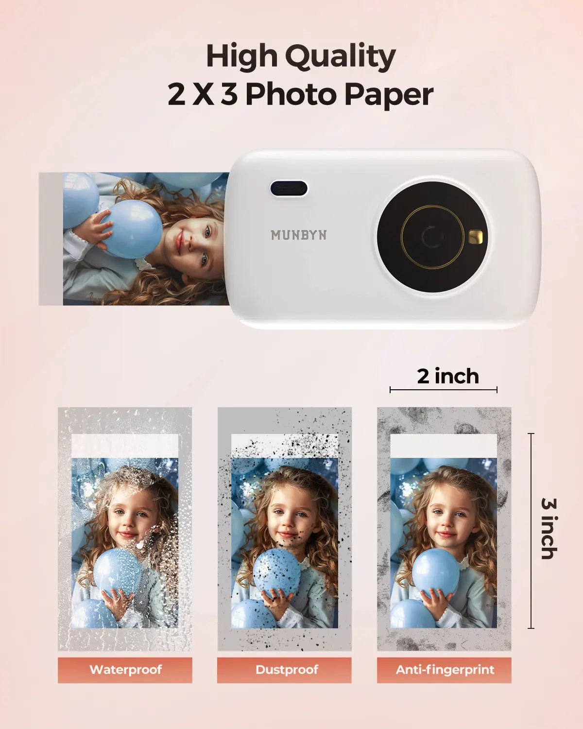 MUNBYN PR3 High Color Reproduction 2x3" Portable Photo Printer