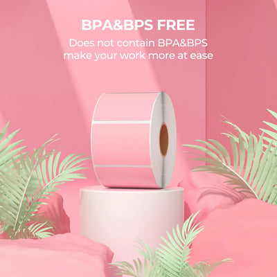 MUNBYN 2.25"x1.25" pink direct thermal rectangle labels are BPA&BPS-Free, environmentally friendly and can be recycled, making them a sustainable choice for businesses.