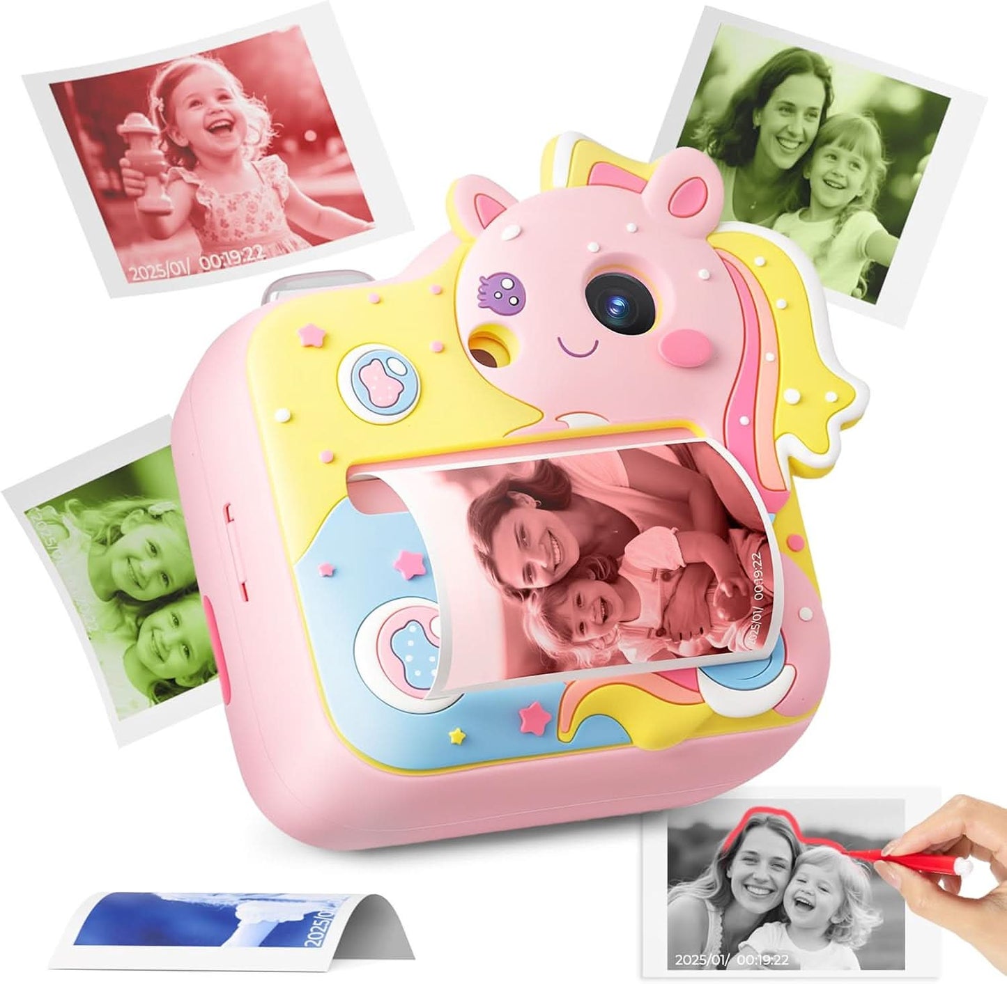 MUNBYN Kids Instant Print Camera 4-Color Thermal Printer