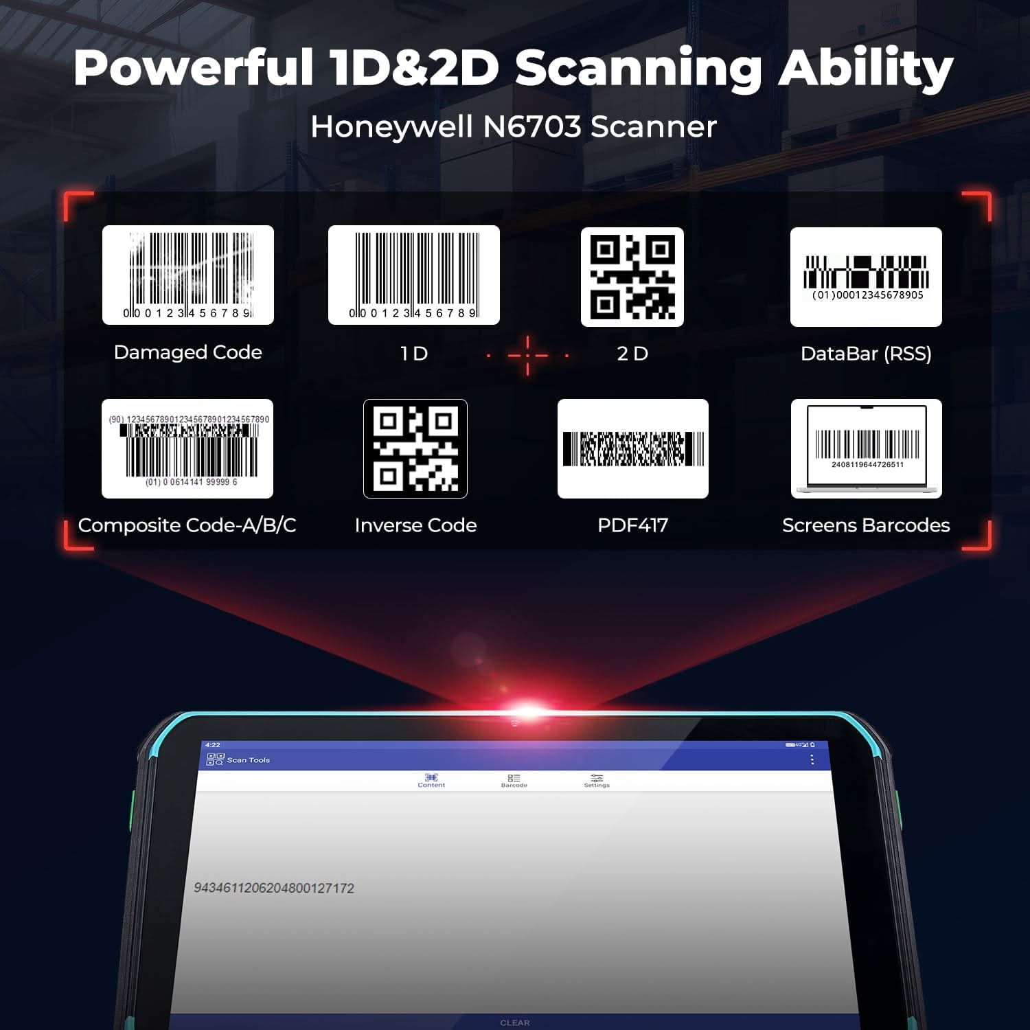 MUNBYN ILT01 Windows scanner tablet with 4GB RAM and 64GB storage, featuring a sleek design and touchscreen display.