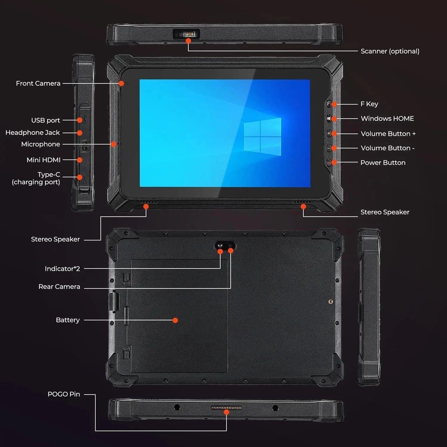 MUNBYN IRT06 Windows scanner tablet with 715k camera, handheld device for barcode scanning and data collection.