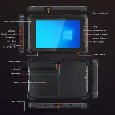 MUNBYN IRT06 Windows scanner tablet with 715k camera, handheld device for barcode scanning and data collection.