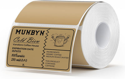 Blank 3x2 inch MUNBYN label printer paper labels on a roll, suitable for labeling and packaging applications.