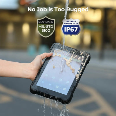 MUNBYN IRT01P Windows scanner tablet displaying barcode scanning interface and digital screen with data.