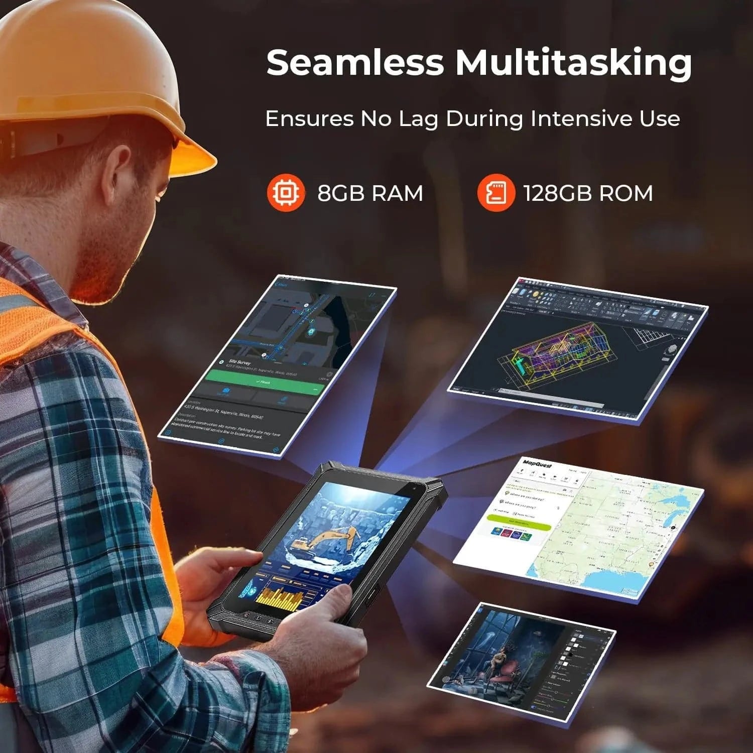 MUNBYN IRT06 Windows scanner tablet with touchscreen display and barcode scanning capabilities, shown in a close-up image.