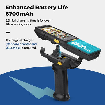MUNBYN IPDA088P Android barcode scanner with ergonomic design and scanning window, used for retail and inventory management.