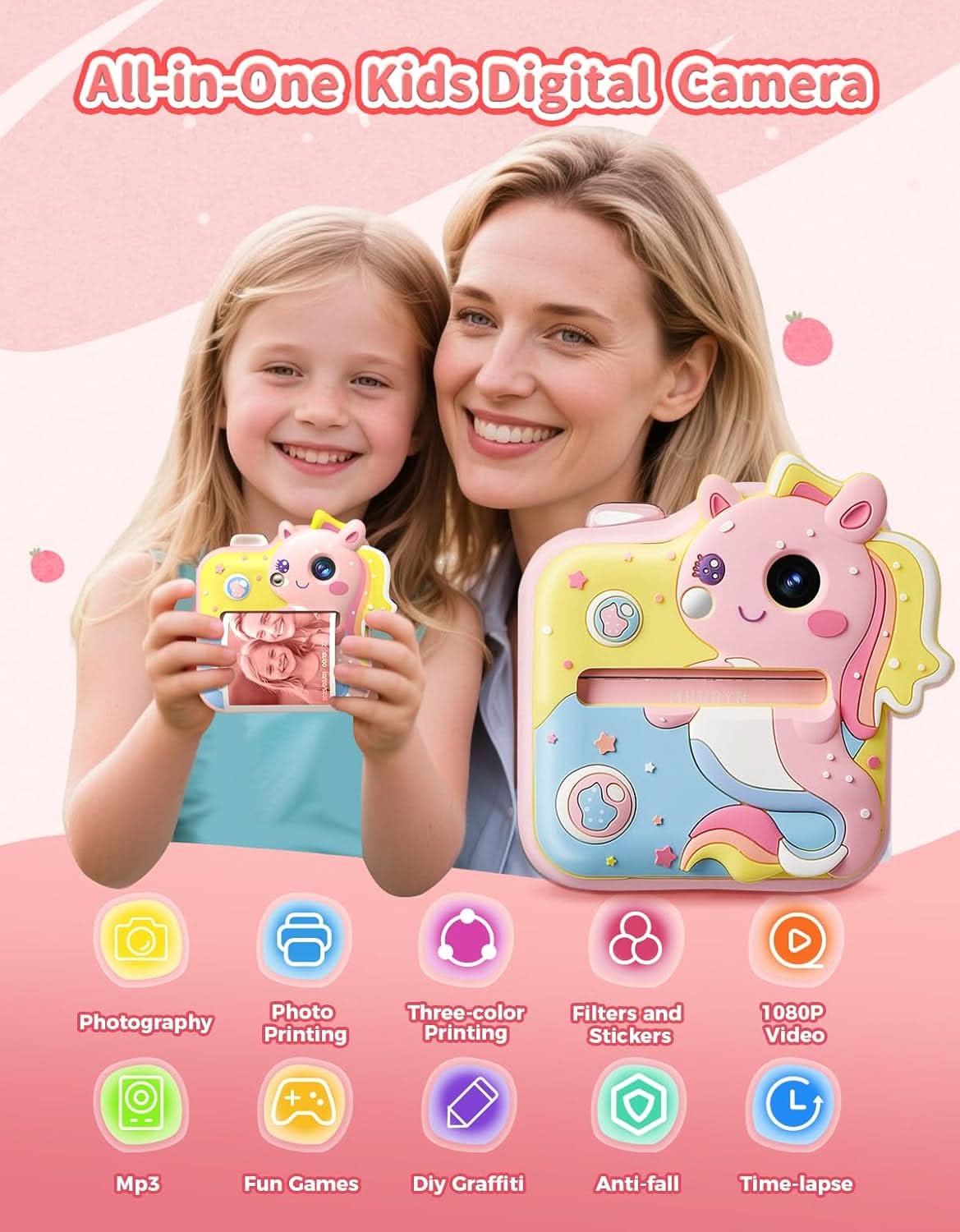 MUNBYN Kids Instant Print Camera 4-Color Thermal Printer