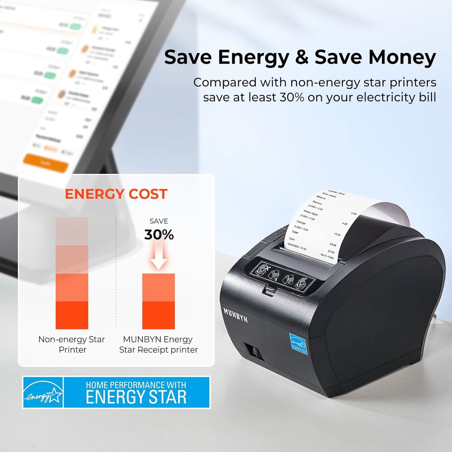 MUNBYN P047 Black Bluetooth Thermal Receipt Printer 80mm POS Printer - MUNBYN