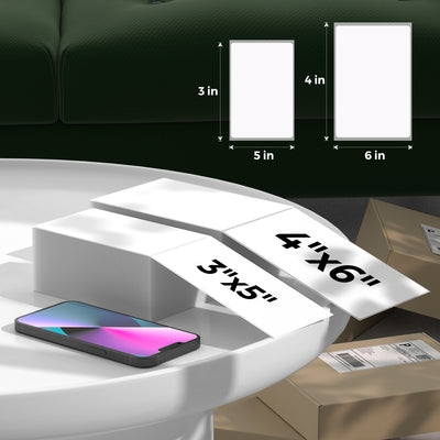 A sheet of 3x5 inch generic label printer paper from MUNBYN, showing blank labels ready for printing.