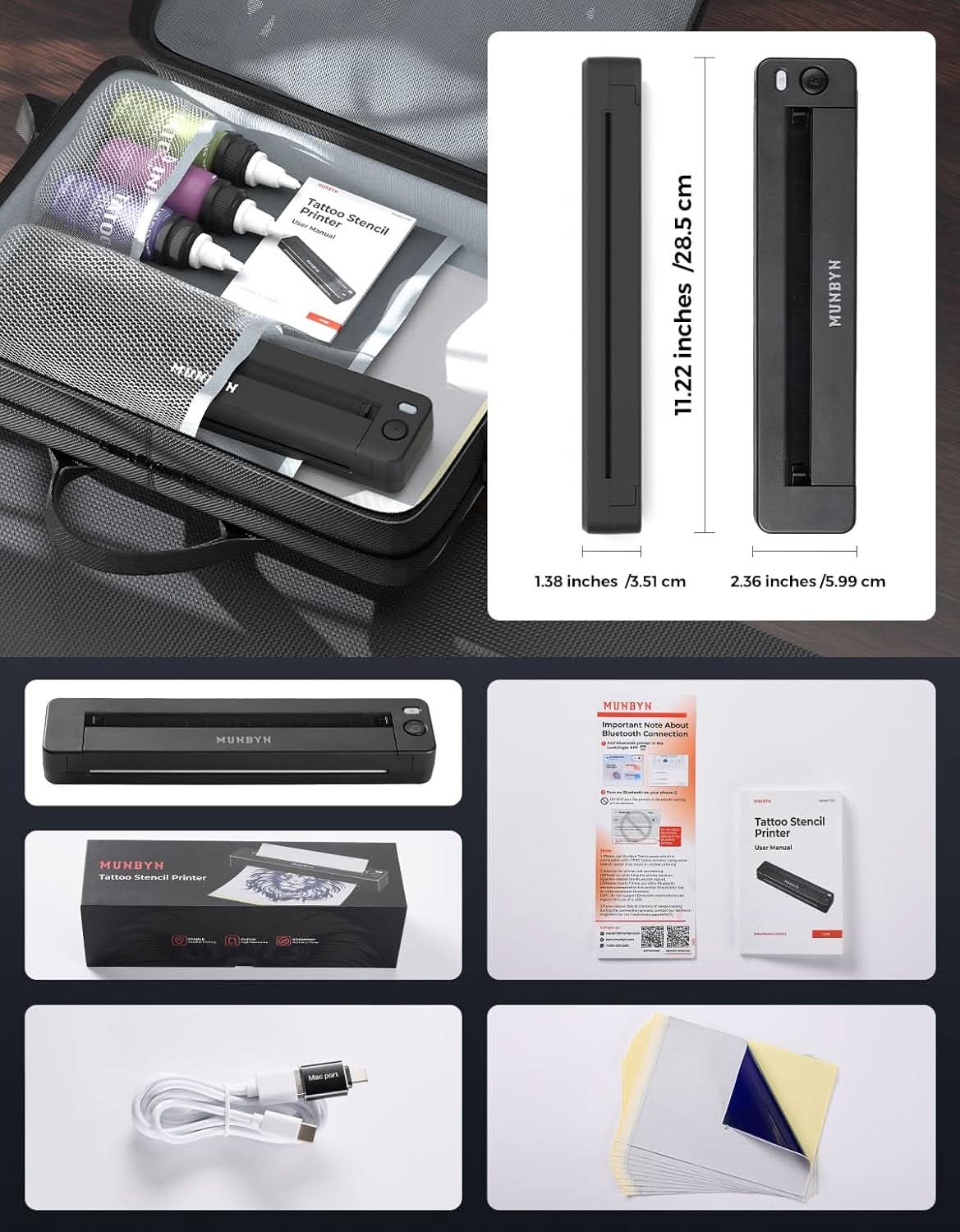 MUNBYN Tattoo Stencil Printer ITP06 with 20 Transfer Papers