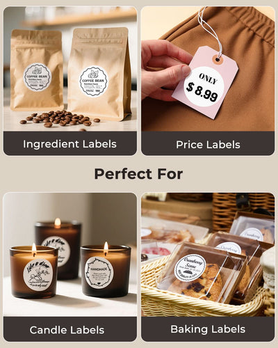 8 2-inch circle labels printed on MUNBYN label printer paper, showcasing round label design and quality print.