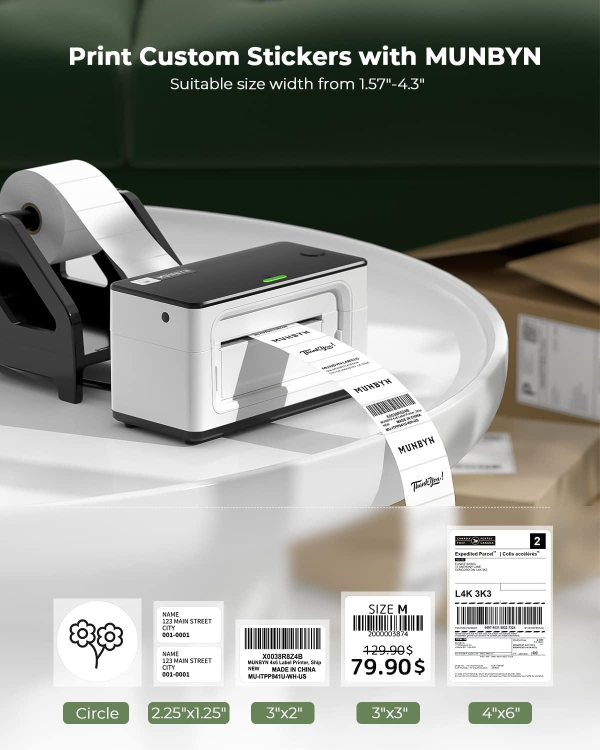 MUNBYN RealWriter 941B thermal label printer with white finish, designed for high-quality label printing workflows.