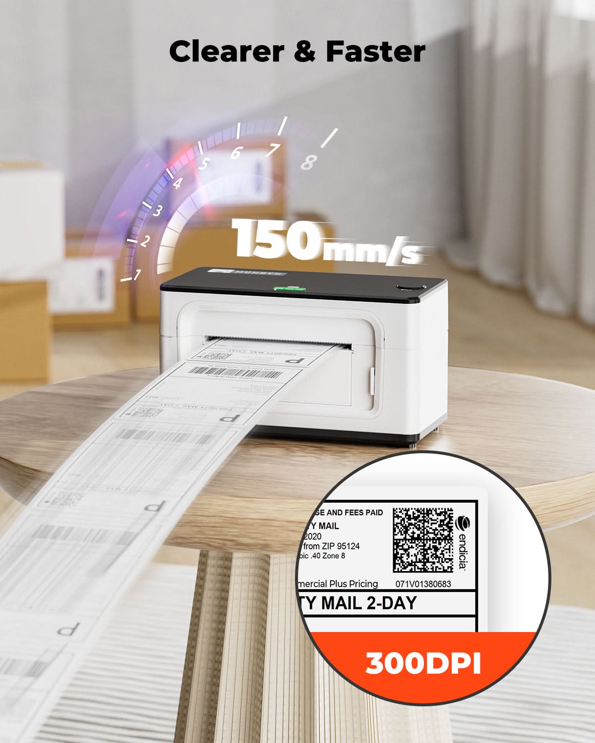 MUNBYN RealWriter 941BP thermal label printer with 150m/s printing speed