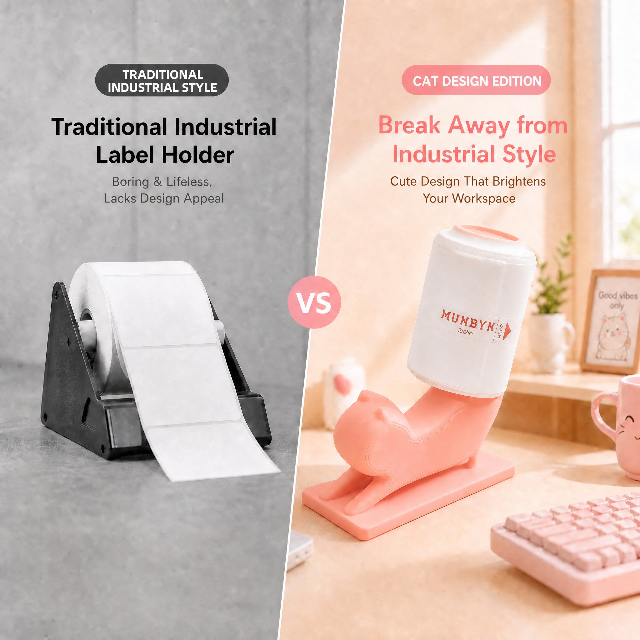MUNBYN Cat Shaped 3D Printed Thermal Printer Paper Roll Holder 3 Pack