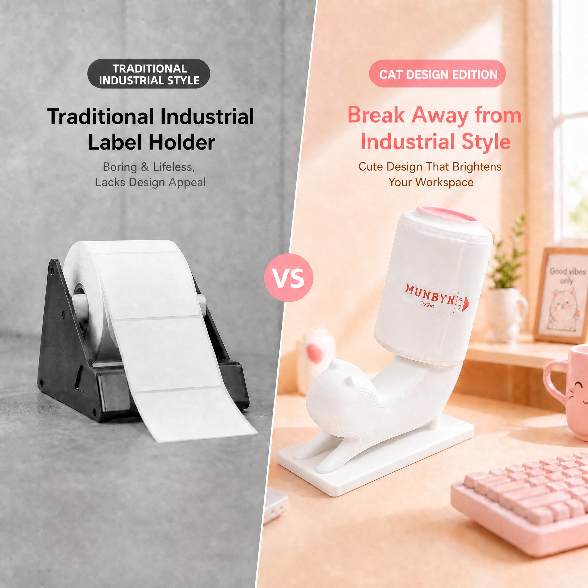 MUNBYN Cat Shaped 3D Printed Thermal Printer Paper Roll Holder 3 Pack