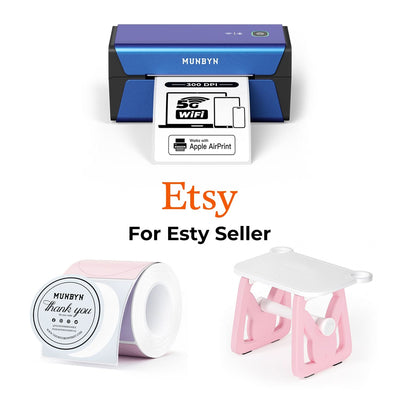 MUNBYN RealWriter 401AP AirPrint Printer & Morandi Labels Etsy Packaging & Branding Elite Kit