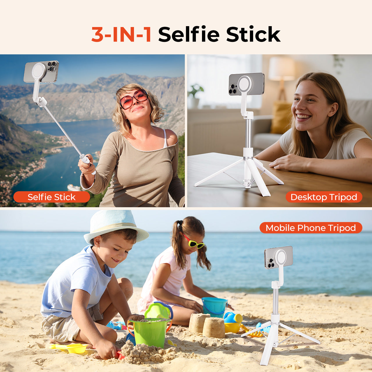 MUNBYN Portable Selfie Stick Phone Tripod with Remote