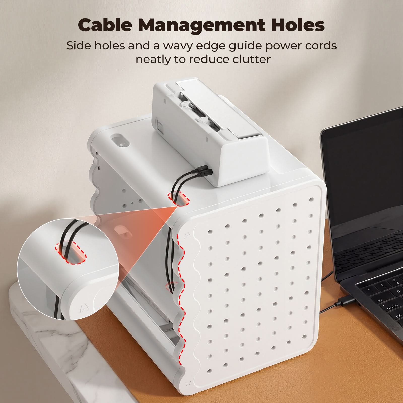 MUNBYN ILH03 label holder for label printer, showcasing a clear plastic holder with labels ready for printing.