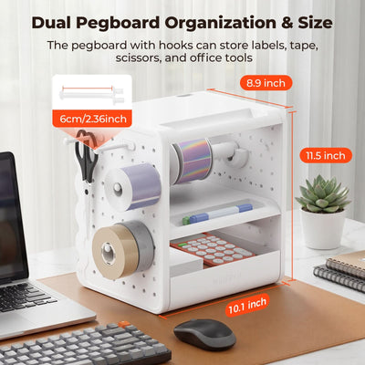 MUNBYN ILH03 label holder accessory for label printers, shown attached to a printer with labels ready for use.