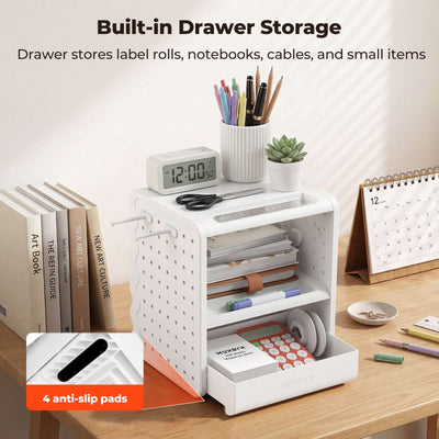 MUNBYN ILH03 label holder for label printer accessories, showing a clear plastic holder with labels ready for printing.