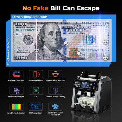 Black MUNBYN IMC08 money counter machine with counterfeit detector