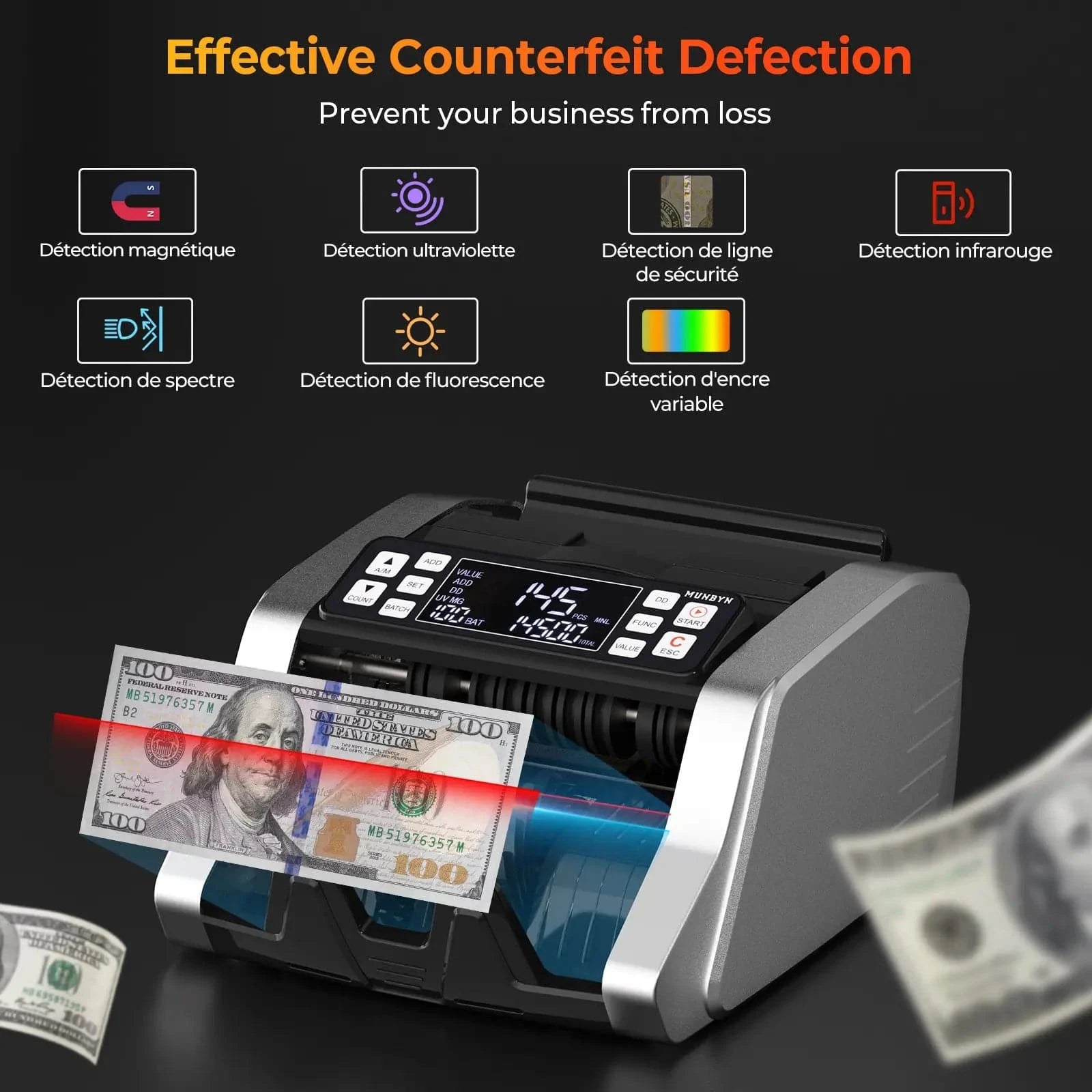 MUNBYN IMC20 money counter machine with counterfeit detection