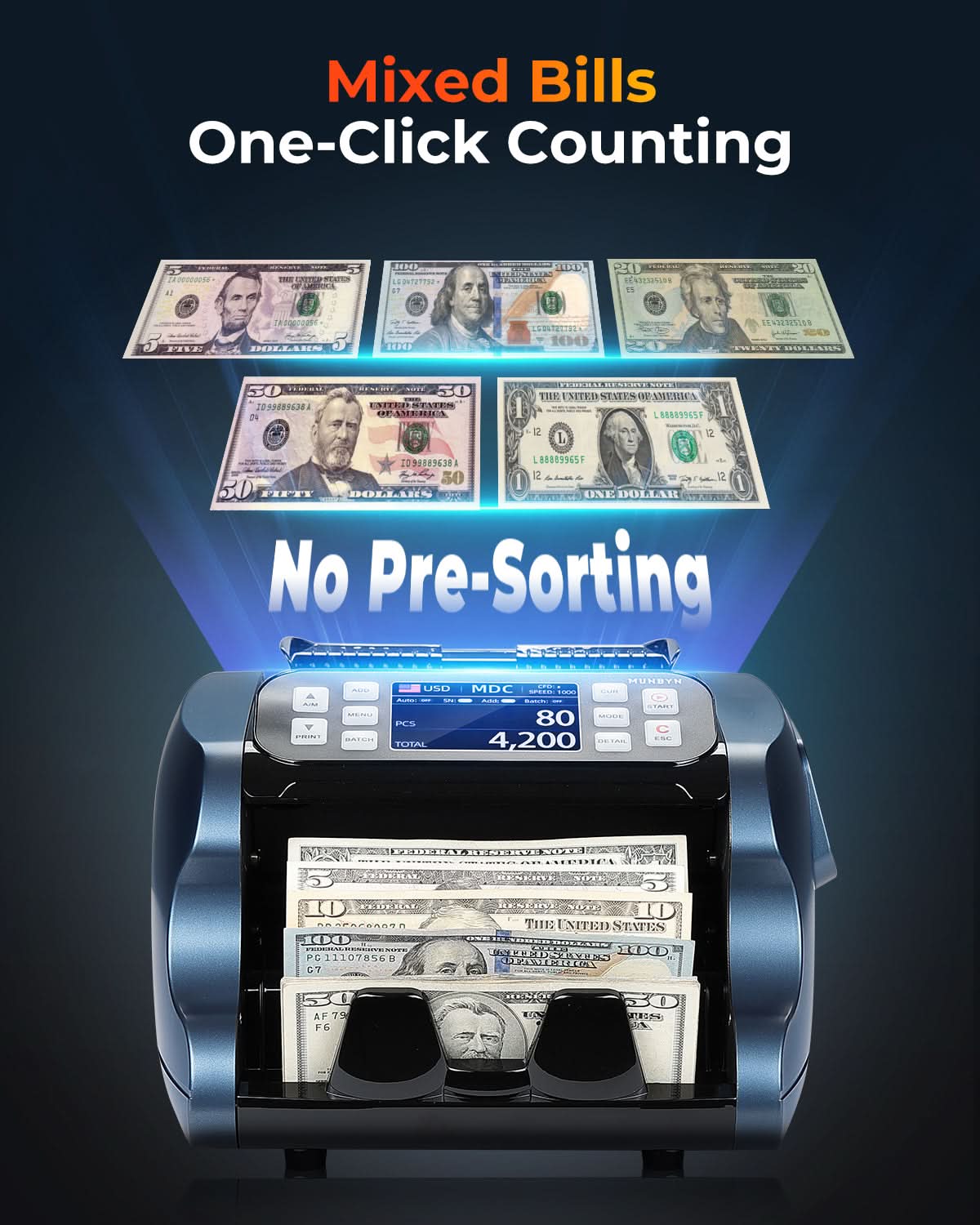 MUNBYN IMC22 Mixed Denomination Money Counter (Upgraded Version of IMC09)
