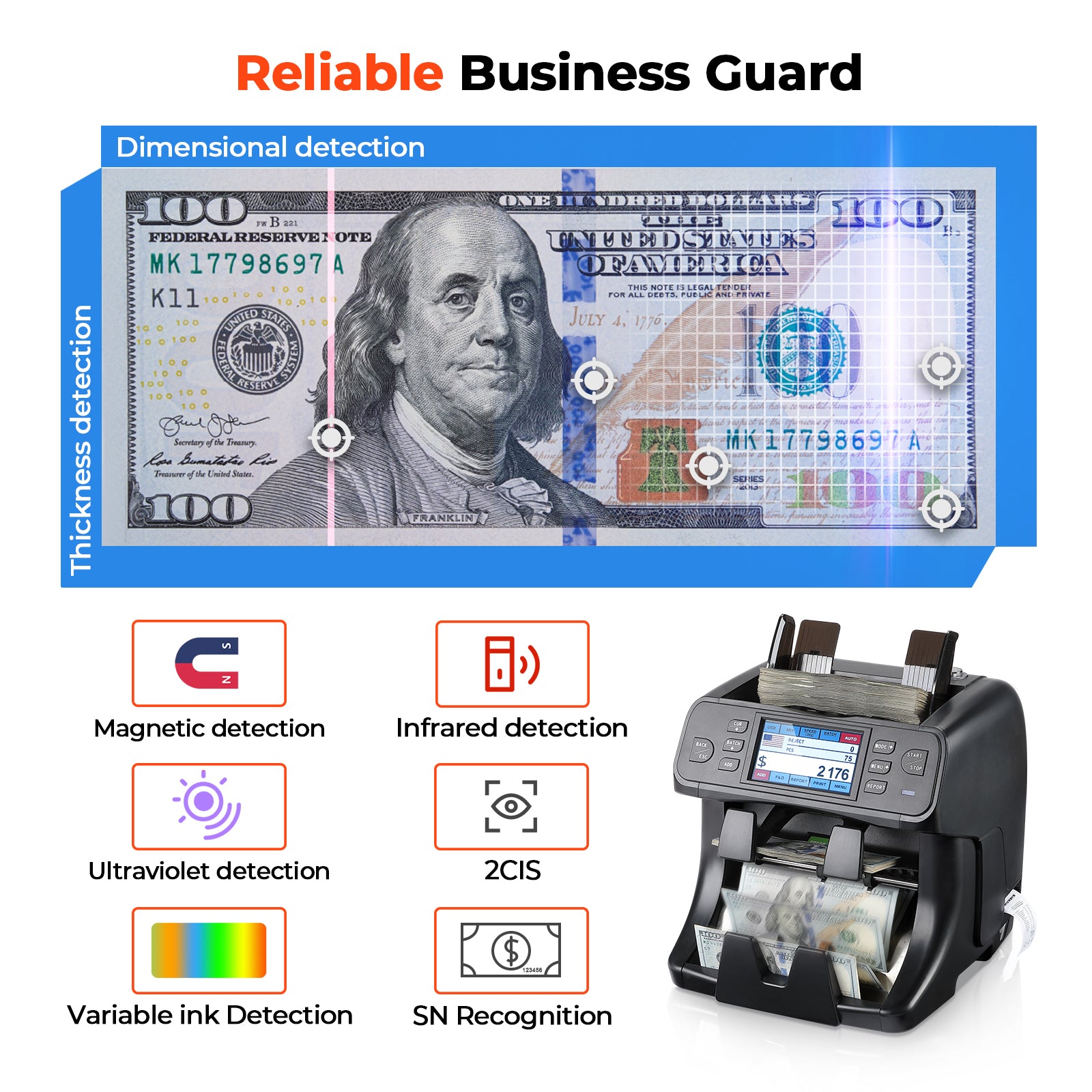 Black MUNBYN IMC40 money counter machine with mixed denomination