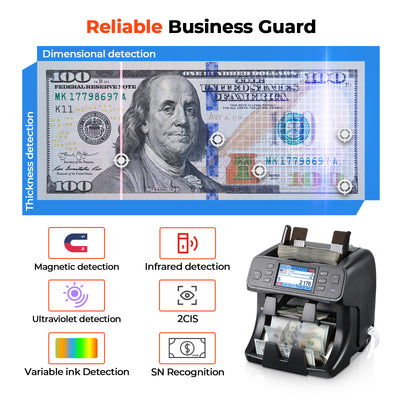 Black MUNBYN IMC40 money counter machine with mixed denomination